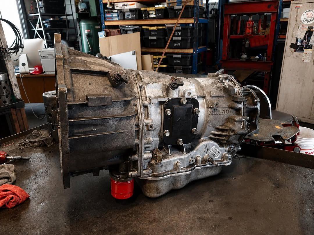 Rebuilt automatic transmission on the workbench