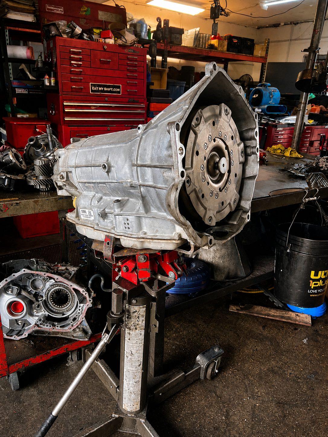 Automatic transmission on a stand in the shop